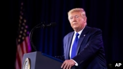 រូបឯកសារ៖ ប្រធានាធិបតីលោក Donald Trump ថ្លែងនៅក្នុងកិច្ចប្រជុំ Values Voter Summit នៅរដ្ឋធានីវ៉ាស៊ីនតោន កាលពីថ្ងៃទី១២ ខែតុលា ឆ្នាំ២០១៩។​