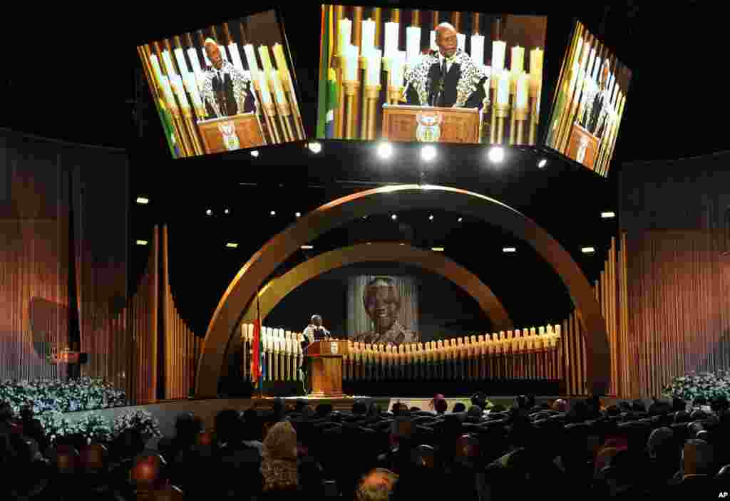 Chief Mantanzima speaks during the funeral service for former South African president Nelson Mandela in Qunu.