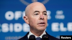 Alejandro Mayorkas, U.S. President-elect Joe Biden's nominee to be director of Homeland Security, speaks as President-elect Biden announces his national security nominees and appointees at his transition headquarters in Wilmington, Delaware, U.S.,…