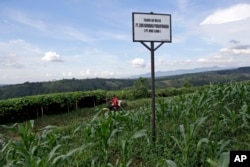 រូបឯកសារ៖ ផ្លាក​សញ្ហា​បញ្ជាក់​ពី​ដី​របស់​ក្រុម​ហ៊ុន MNC Land ​នៅ​ជិត​ឧទ្យាន​ជាត ​Gunung Gede Pangrango ក្រុង​ Bogor ​ខេត្ត West java ​ប្រទេស​ឥណ្ឌូនេស៊ី។ សហគមន៍​ ត្រាំ​ និង​លេច​ឡើង​នៅ​ក្បែរ​ឧទ្យាន​នេះ។