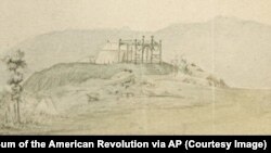 This watercolor painting is the only known wartime depiction of George Washington's army command center tent during the Revolutionary War.