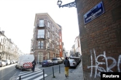 A street sign which reads "Henri Berge" is pictured in the Brussels district of Schaerbeek, Jan. 8, 2016.