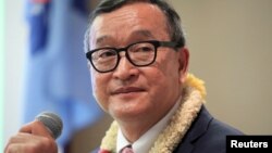 FILE - Cambodian former opposition leader Sam Rainsy. 