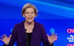FILE - Senator Elizabeth Warren speaks during the fourth U.S. Democratic presidential candidates 2020 election debate in Westerville, Ohio, Oct. 15, 2019.