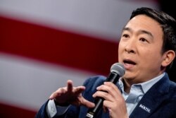 Democratic presidential candidate Andrew Yang speaks at "Our Rights, Our Courts" forum New Hampshire Technical Institute's Concord Community College, Feb. 8, 2020, in Concord, N.H.
