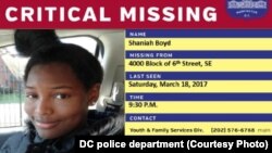 Avis de recherche diffusé par la police de Washington DC.