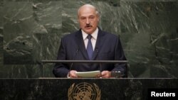 Belarus' President Alexander Lukashenko addresses a plenary meeting of the United Nations Sustainable Development Summit 2015 at the United Nations headquarters in Manhattan, New York, Sept. 27, 2015. 