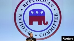 Republican National Committee Chairman Reince Prebus speaks during a luncheon at the Republican National Committee Spring Meeting at the Diplomat Resort in Hollywood, Florida, April 21, 2016.
