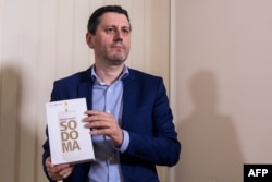 French writer and journalist Frederic Martel poses during a press conference on Feb. 20, 2019 in Rome about his latest book "Sodoma" that investigates homosexuality in the Vatican.
