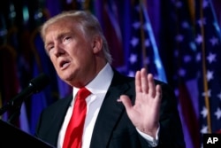 FILE - President-elect Donald Trump speaks during a rally in New York.