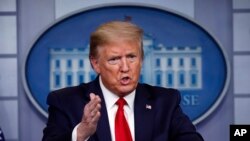 President Donald Trump speaks about the coronavirus in the James Brady Press Briefing Room of the White House, Wednesday, April 22, 2020, in Washington. 