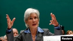 U.S. Secretary of Health and Human Services Kathleen Sebelius testifies before a House Energy and Commerce Committee hearing on the failures of the Affordable Care Act enrollment website on Capitol Hill in Washington, Oct. 30, 2013.