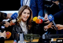 Dilan Yesilgoz, leader of the People's Party for Freedom and Democracy, speaks to the press a day after Dutch parliament elections in The Hague on Nov. 23, 2023.