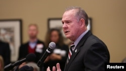 Judge Roy Moore speaks as he participates in the Mid-Alabama Republican Club's Veterans Day Program in Vestavia Hills, Alabama, Nov. 11, 2017. 