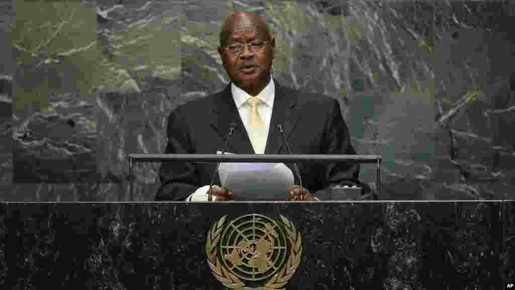 Yoweri Kaguta Museveni,&nbsp;​le chef de l&#39;Etat de l&#39;Ouganda, prononce un discours lors de la 70e session de l&#39;Assemblée générale de l&#39;ONU, au siège des Nations unies, 28 septembre 2015.