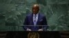 Transitional President General Brice Clotaire Oligui Nguema of Gabon addresses the United Nations General Assembly at U.N. headquarters in New York on Sept. 26, 2024. To the dismay of Gabon's opposition, a proposed new constitution would allow Nguema to run for president.