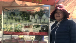 អ្នកស្រី សាត គន្ធណារី អ្នកលក់ម្ជូរនៅតាមផ្លូវក្នុងទីក្រុងភ្នំពេញ។ (ធីតា វីន/វីអូអេ)