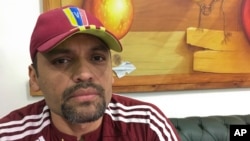 This Nov. 8, 2019 photo shows Lt. Col. Illich Sanchez, part of a group of Venezuela troops holed up for seven months in a foreign embassy after revolting against President Nicolas Maduro. 