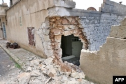 A damaged house is seen in the Syrian town of Rajo in the Afrin District, Jan. 26, 2018.