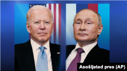 Presiden AS Joe Biden and Presiden Rusia Vladimir Putin dalam sebuah infografik. (Foto: AP)