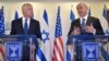 Israeli Prime Minister Benjamin Netanyahu (R) speaks as U.S. Defense Secretary Chuck Hagel listens during a joint press conference at the prime minister's office, May 16, 2014, in Jerusalem.