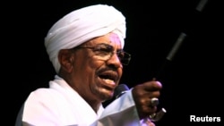 FILE - Sudan's President Omar Hassan al-Bashir speaks to the crowd after a swearing-in ceremony in Khartoum, June 2, 2015. 
