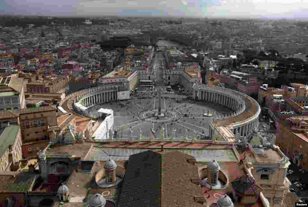 Saint Peter&#39;s Square, seen from the dome of Saint Peter&#39;s Basilica at the Vatican. 
