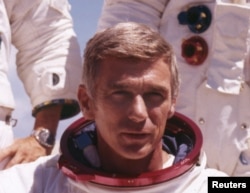 U.S. astronaut Gene Cernan is shown in his space suit before the Apollo 17 mission in 1972.