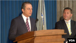 纽约南区联邦检察官巴拉拉宣布对前联大主席涉贪腐案的起诉 (美国之音方冰拍摄)