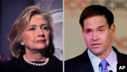Senator AS Marco Rubio (kanan) dan Hillary Clinton dinilai favorit untuk menjadi kandidat Presiden pada pemilu AS tahun 2016 (foto: dok).