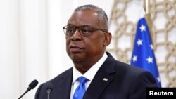 로이드 오스틴 미 국방장관이 7일 카타르 도하에서 기자회견하고 있다. (자료사진)