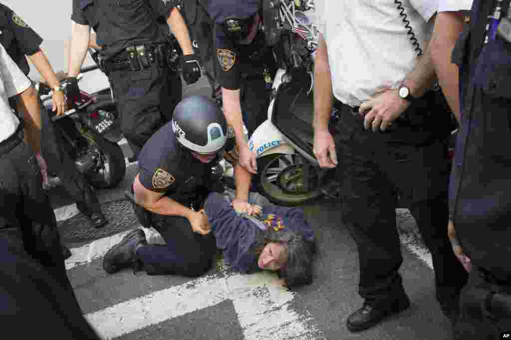 Anna Roblin is arrested during an Occupy Wall Street march, New York, New York, September 17, 2012.