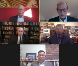 스웨덴 안보정책개발연구소(ISDP)와 주한미군전우회(KDVA)가 6일 한국군의 전작권 전환을 주제로 화상 회의를 개최했다. 왼쪽 위부터 우르스  게르브  전 중립국감시위원회 스위스 대표(예비역 소장), 맷츠 엥맨 전  중립국감시위원회 스웨덴 대표 (예비역 소장) , 데이비드 맥스웰 민주주의수호재단 선임연구원(예비역 대령) , 빈센트 브룩스 주한미군전우회장(예비역 대장), 전인범 전 한국 특전사 사령관 (예비역 중장).