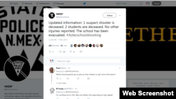 新墨西哥州警有关校园枪击案消息的推特。（网页截图）