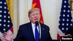 도널드 트럼프 미국 대통령이 지난 1월 백악관에서 열린 미-중 1단계 무역합의 서명식에서 발언하고 있다.