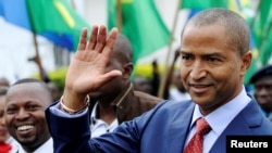 Moise Katumbi, gouverneur de la République démocratique du Congo, de retour dans sa province, pour une conférence de deux jours sur la mine à Goma, le 24 mars 2014.