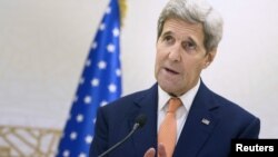 U.S. Secretary of State John Kerry speaks during a news conference following a meeting with foreign ministers of the Gulf Cooperation Council (GCC) in Doha, Qatar Aug. 3, 2015. 