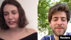 FILE - Andrea Chabant Sanchez in Madrid, Spain and his girlfriend, Emma in Normandy, France, video chat on Jan. 30, 2020. (ANDREA CHABANT SANCHEZ/Handout via REUTERS )