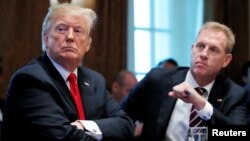 U.S. President Donald Trump listens next to acting U.S. Defense Secretary Patrick Shanahan during a Cabinet meeting on day 12 of the partial U.S. government shutdown at the White House in Washington, Jan. 2, 2019.