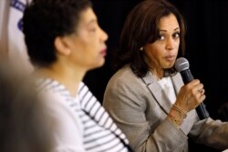 Democratic presidential candidate Sen. Kamala Harris, D-Calif., speaks during a Women of Color roundtable discussion, Tuesday, July 16, 2019, in Davenport, Iowa.