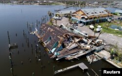 An aerial photo shows damage caused by Hurricane Harvey in Rockport, Texas, Aug. 31, 2017.