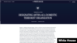 انتيفا د «کورني ترهګر سازمان» په توګه وپېژندل شو -د سپينې مانۍ اعلامیه 