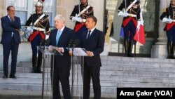 Premijer Britanije Boris Džonson i francuski predsednik Emanuel Makron na konferenciji za novinare u Jelisejskoj palati, 22. avgust 2019.