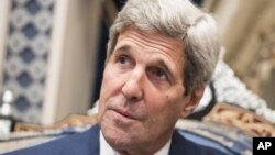 U.S. Secretary of State John Kerry makes a statement before meeting with Saudi Foreign Minister Prince Saud al-Faisal at the Royal Terminal of the King Abdulaziz International Airport in Jeddah, Saudi Arabia, Sept. 11, 2014.