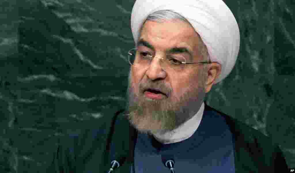 Iranian President Hassan Rouhani addresses the 69th session of the United Nations General Assembly, at U.N. headquarters, New York, Sept. 25, 2014. 