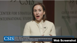 미라 랩-후퍼 미국 백악관 국가안보회의(NSC) 동아시아∙오세아니아 담당 선임국장이 22일 미국 전략국제문제연구소(CSIS) 대담 행사에서 발언하고 있다. 출처 = CSIS 웹사이트 캡처.