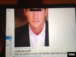 Image shows her scammer's profile "Soldierheart09." Scammers tend to quickly move from online dating sites to personal email use. (Photo/Lilo Schuster)