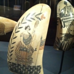 An example of scrimshaw, an art form that uses whalebone or teeth