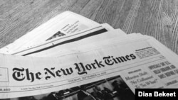 An early edition of the New York Times newspaper is seen on a table at VOA newsroom in Washington, Sept. 24, 2019. (photo: Diaa Bekheet)