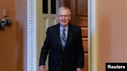 资料照片：美国国会参议院共和党领袖米奇·麦康奈尔。(2024年2月28日）